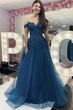 Shop ANNAKOO 2021 Off The Shoulder Sequin Tulle Appliques Beading Prom Dress Under 168