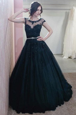 Shop Annakoo 2021 See Through Illusion Appliques A Line Black Beading Prom Dress Under 178