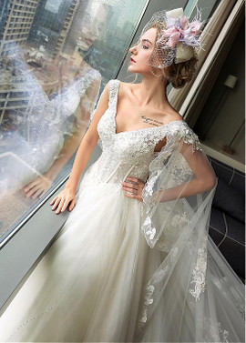  Tulle V-neck Neckline Ball Gown Wedding Dress With Long Sleeve