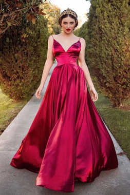 Shop 2021 ANNAKOO Spaghetti Straps Satin A Line Burgundy V Neck Long Prom Dress Under 118