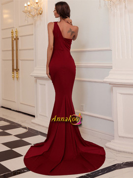 Burgundy Spandex Keyhole Trumpet Mermaid Elastic Prom Formal Dress