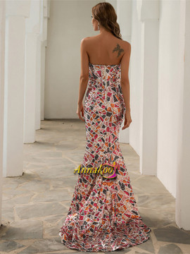 Colorful Sequin Cut Out Strapless Trumpet Mermaid Formal Prom Dress