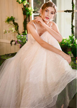 Lace V-Neck Neckline Long Flowers A-line Wedding Dress
