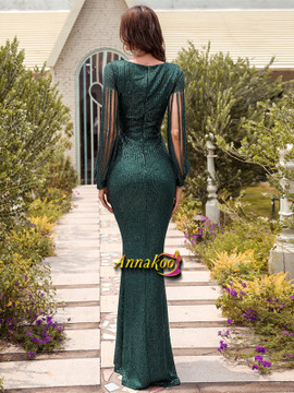 Shop 2021 Long Sleeves Green V Neck Sequin Trumpet Mermaid Prom Dress Under 78