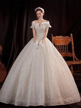 Shop Annakoo 2021 Off The Shoulder Sequin Ball Gown Tulle Beading Sparkle Wedding Dress Under 148
