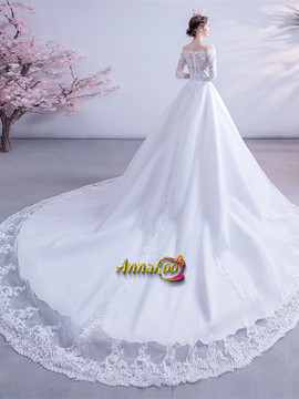 Off The Shoulder Tulle A Line Long Sleeve Appliques Wedding Dress