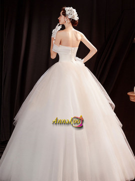 Shop 2021 ANNAKOO Strapless Tulle Ball Gown Ruched Floor Length Wedding Dress Under 129
