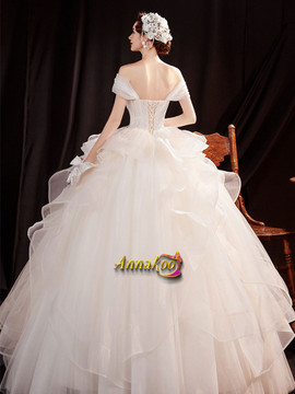Shop Annakoo 2021 Off The Shoulder Ruffles Ball Gown Tulle Ruched Wedding Dress Under 148