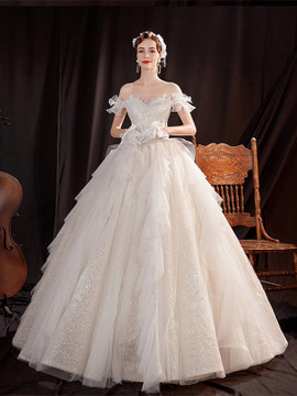 Shop 2021 Ruffles Ball Gown Off The Shoulder Tulle Sparkle Long Wedding Dress Under 148