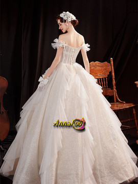 Shop 2021 Ruffles Ball Gown Off The Shoulder Tulle Sparkle Long Wedding Dress Under 148