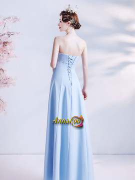 Shop 2021 ANNAKOO Blue Bowknot Strapless A Line Ankle Length Pearls Prom Dress Under 138