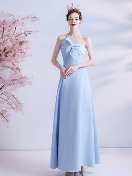 Shop 2021 ANNAKOO Blue Bowknot Strapless A Line Ankle Length Pearls Prom Dress Under 138