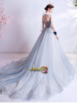 Shop 2021 High Neck Long Sleeve Tulle Flowers A Line Lace Up Prom Dress Under 135
