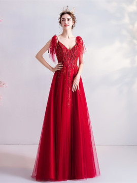 Shop Annakoo 2021 Straps Tulle Red Appliques A Line Lace Up Prom Dress Under 129