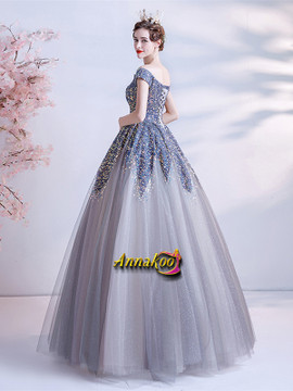 Off The Shoulder Sequin A Line Lace Up Prom Dress