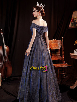 Purple Off The Shoulder Sequin Belt Lace Up Prom Dress