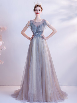 Shop Annakoo 2021 Scoop Cap Sleeve Tassel Blue Crystal A Line Prom Dress Under 138