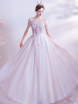 Shop 2021 Pink Sparkle Tulle 3D Flowers Off The Shoulder Crystal Prom Dress Under 142