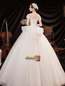 Shop Annakoo 2021 Puffy Sleeves Tulle Satin Ball Gown Ruffles Off The Shoulder Wedding Dress Under 145