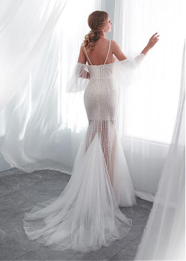 Spaghetti Straps See-through Mermaid Wedding Dress With Wrap