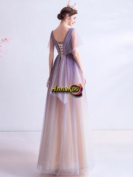 Shop 2021 Purple V Neck Star And Moon Sequin Tulle Prom Dress Under 129