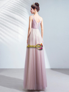 Shop 2021 Purple Flower V Neck Tulle See Through A Line Prom Dress Under 128