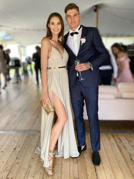 Shop 2021 Cheap ANNAKOO Spaghetti Straps Chiffon Champagne Pleats Long Prom Dress With Belt 