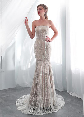 Simple Lace Strapless Long Mermaid Wedding Dress