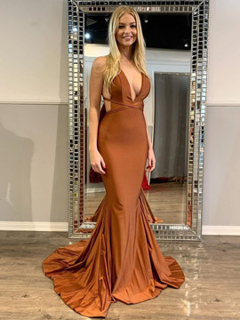 Shop 2021 Coffee Brown Spandex Backless Belt Sheath Column Prom Dress Under 122