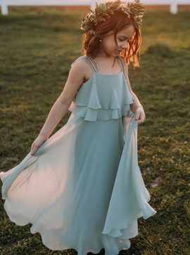 Ruffles Spaghetti Straps Sage Chiffon Flower Girl Dress