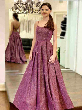 Get ANNAKOO 2021 Pink Sequin Bling Bling Spaghetti Straps A Line Prom Dress with 70% Off