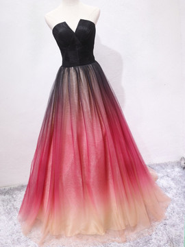 Black Ombre Two Tone Pink Tulle Sweetheart A Line  Cut Out Prom Dress