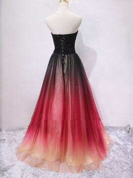 Black Ombre Two Tone Pink Tulle Sweetheart A Line  Cut Out Prom Dress