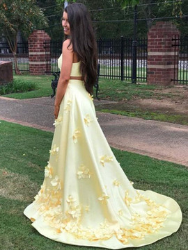 Shop Annakoo 2022 High Neck Yellow Satin Butterfly A Line Backless Prom Dress Under 169