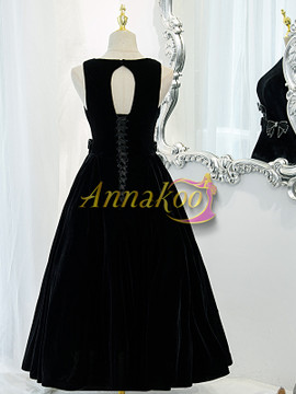 Shop Annakoo 2022 Black Scoop Lace Up Satin Vintage Ankle Length Beading Bowknot Prom Dress Under 138