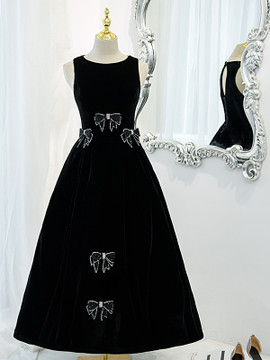 Shop Annakoo 2022 Black Scoop Lace Up Satin Vintage Ankle Length Beading Bowknot Prom Dress Under 138