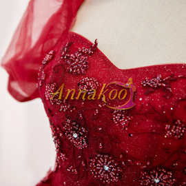 Shop Annakoo 2022 Red Two Tone Ombre Tulle Beading Short Sleeve Prom Formal Dress Under 138