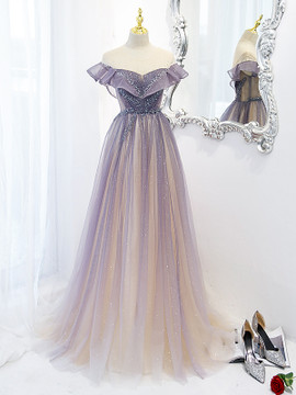 Shop 2022 Light Purple Sparkle Bling Bling Scoop Short Sleeve Tulle Prom Dress Under 145