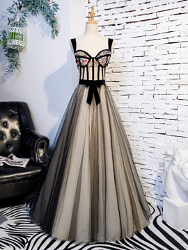 Shop Annakoo 2022 Straps Black & White Two Tone Embroidery Floor Length Formal Prom Dress Under 138