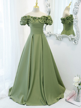 Buy Annakoo 2022 Sage Green Off The Shoulder Ruffles Satin Long Prom Formal Dress Under 148