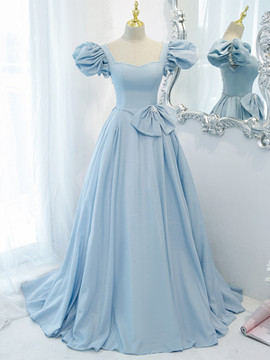 Shop Annakoo 2022 Puffy Sleeve Princess Satin Backless Bowknot Pearls French Style Prom Formal Dress