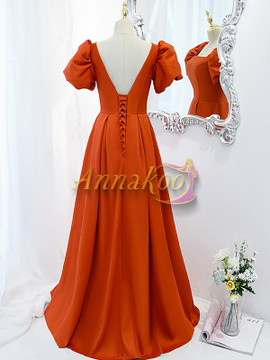 Buy Annakoo 2022 Short Sleeves Red Satin Square Long Lace Up Winter Formal Prom Dress Under 128