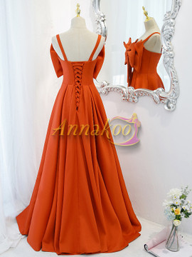 Buy 2022 Red Spaghetti Straps Big Bow Satin Long Lace Up Prom Dress Under 118