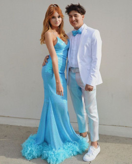 Shop 2022 Annakoo Spaghetti Straps Light Blue Sequin Sheath Column Sparkle Prom Dress With Feather Under 169