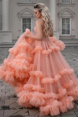 Shop 2022 Annakoo Coral Tulle Spaghetti Straps A Line Beading Luxury Ruffles Prom Formal Dress Under 488