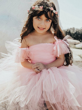 Cheap Ball Gown Pink Tulle Flower Girl Dress with Ruffles