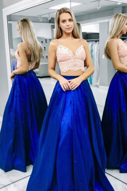 Shop 2022 Annakoo White & Blue Two Tone Spaghetti Straps Two Piece Prom Formal Dress Under 135