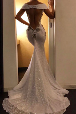 Buy 2022 Annakoo Sequin White Gold Appliques Off The Shoulder Backless Luxury Prom Dress Under 328