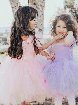 Lilac Ball Gown Lavender Tulle Flower Girl Dress with Flowers