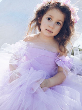 Lilac Ball Gown Lavender Tulle Flower Girl Dress with Flowers